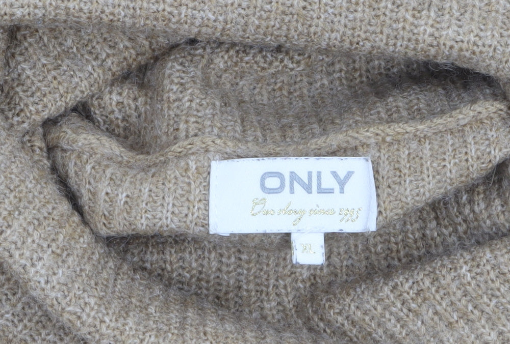 ONLY Women Beige XL Roll Neck Long Sleeve Knit Jumper Dress