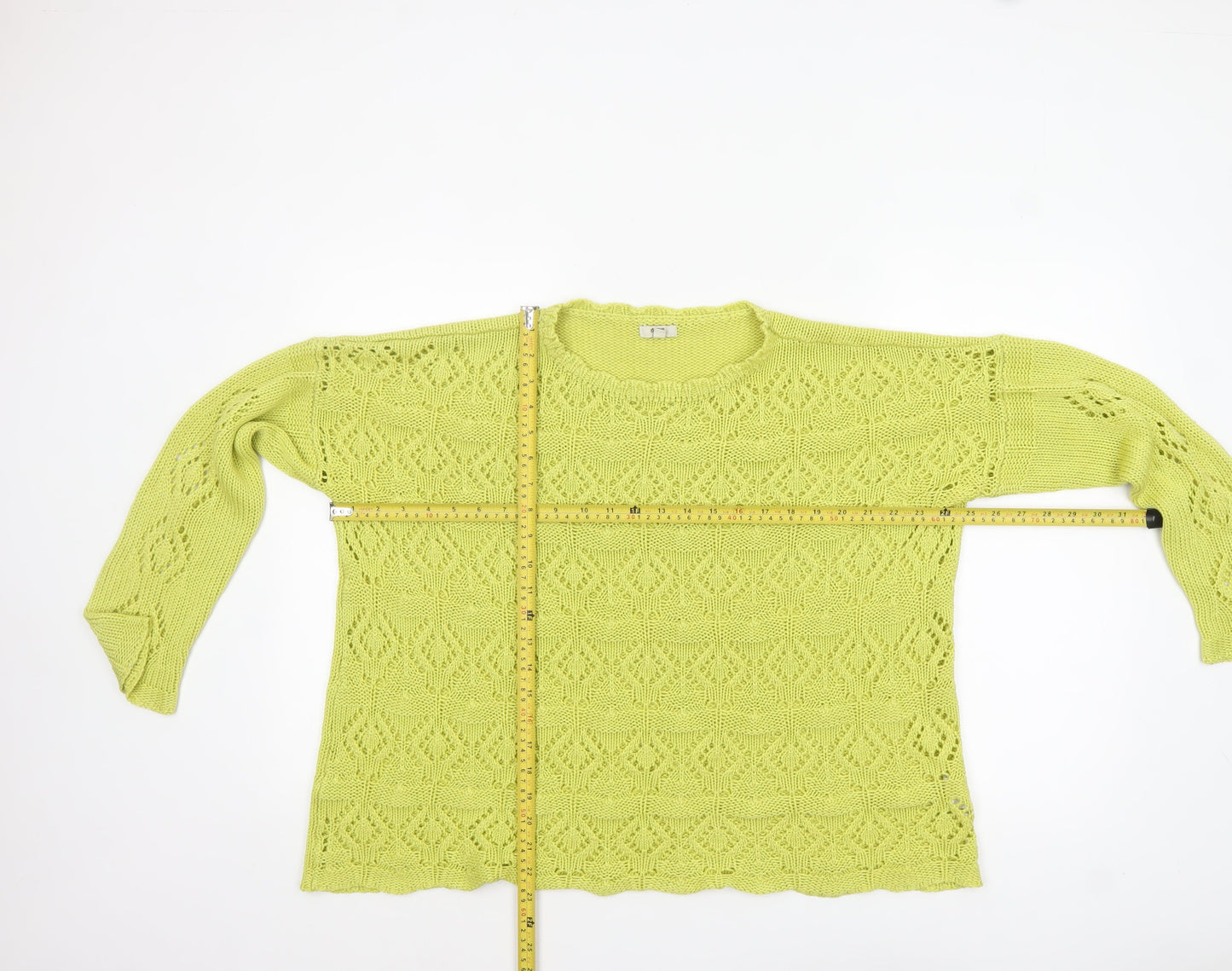 Cotton Traders Women's Green Open-Knit Cotton Jumper Size 18