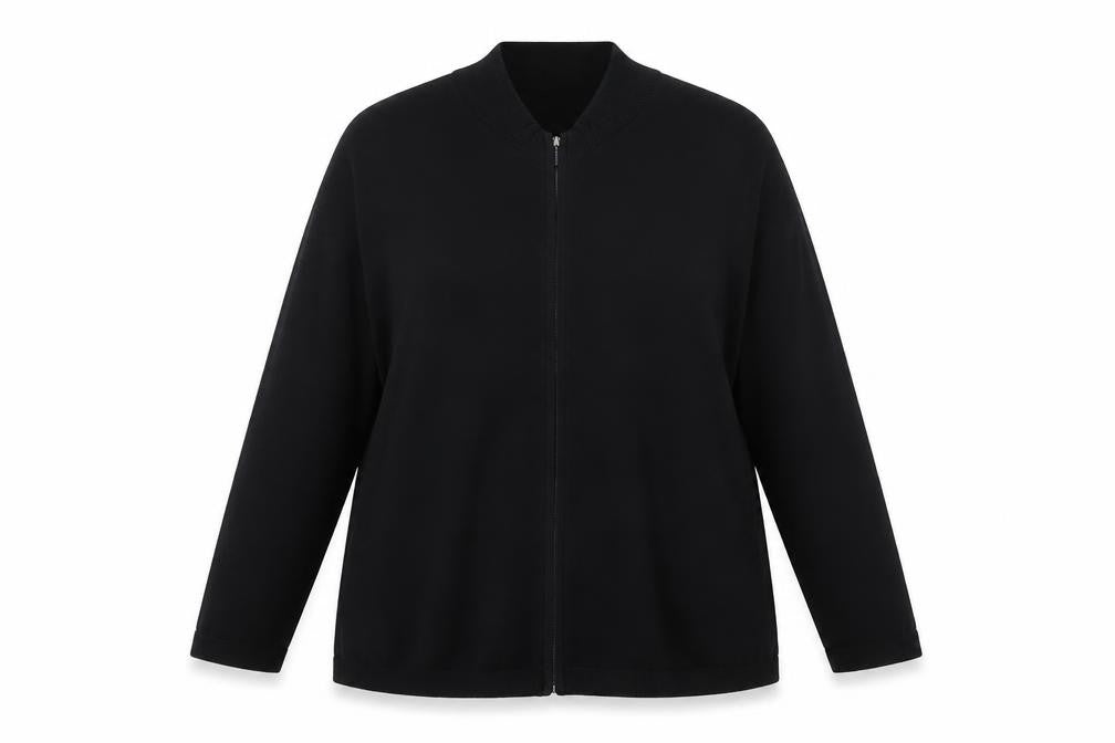 Dialogue Women Black 3XL Full Zip Cardigan in Rayon Blend