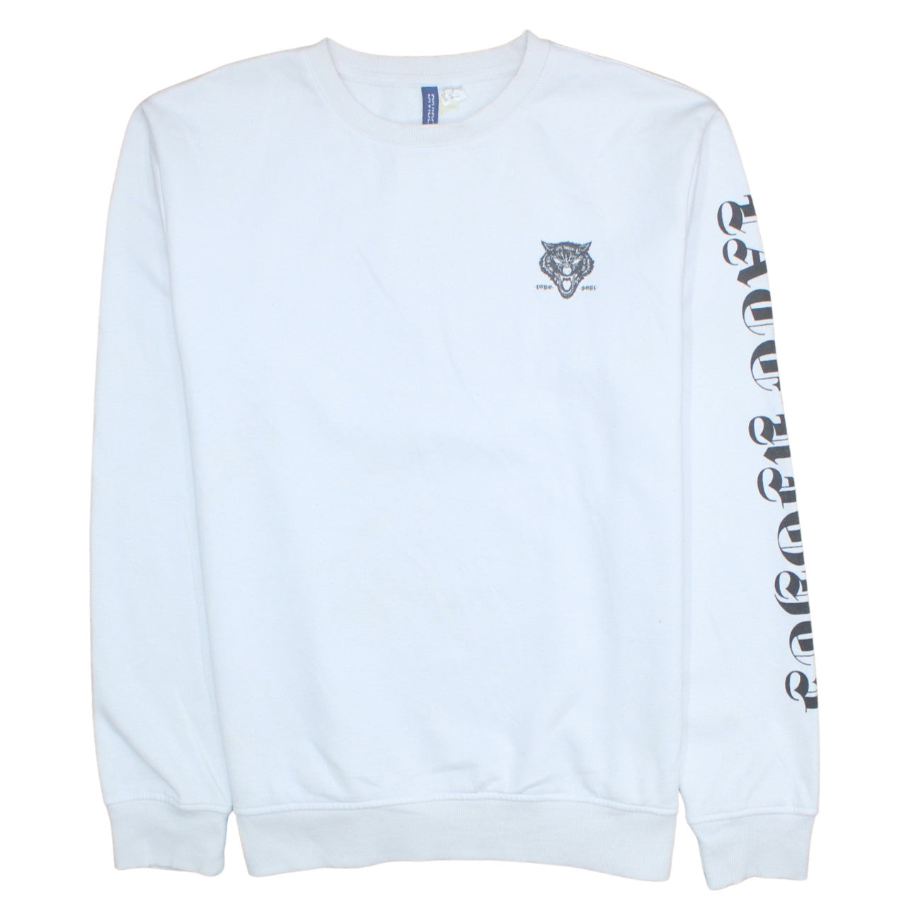 H&M Divided Men's White Wolf Graphic Pullover Sweatshirt XL