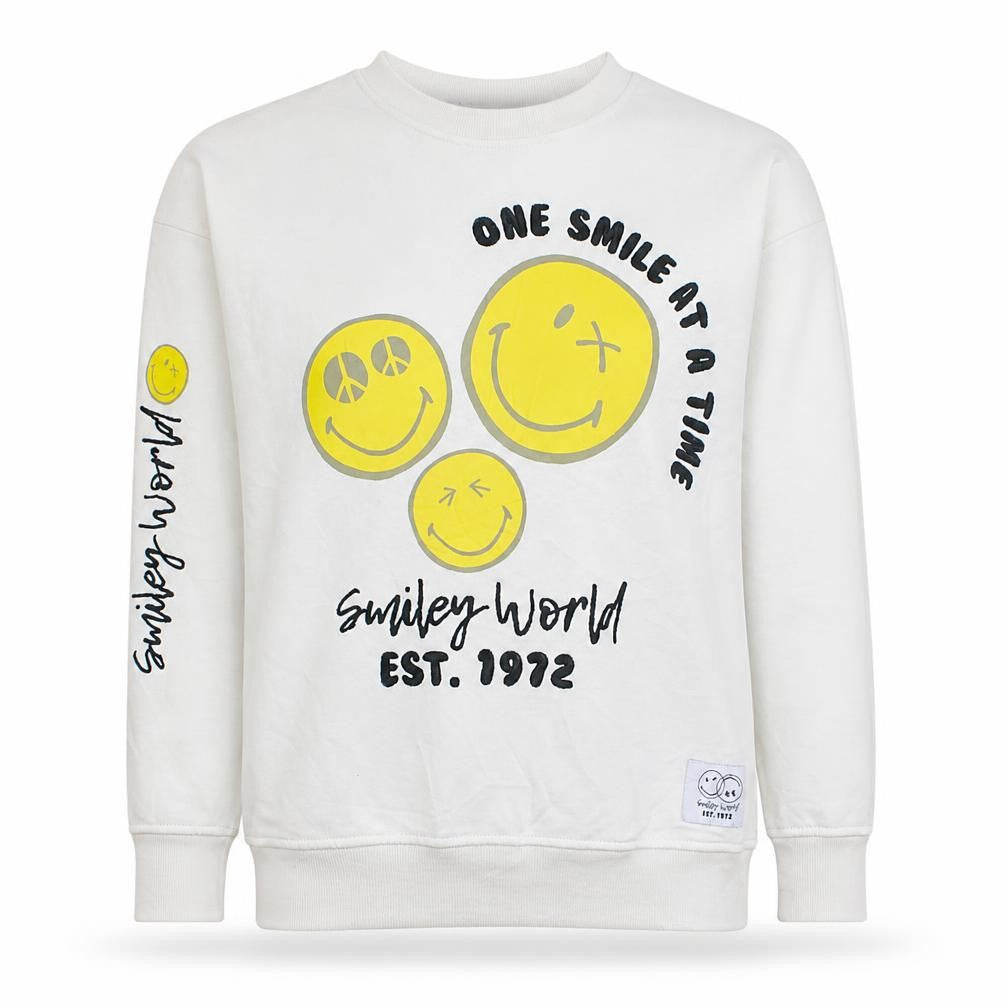 Smiley World Womens White XS Pullover Sweatshirt with Graphic Print