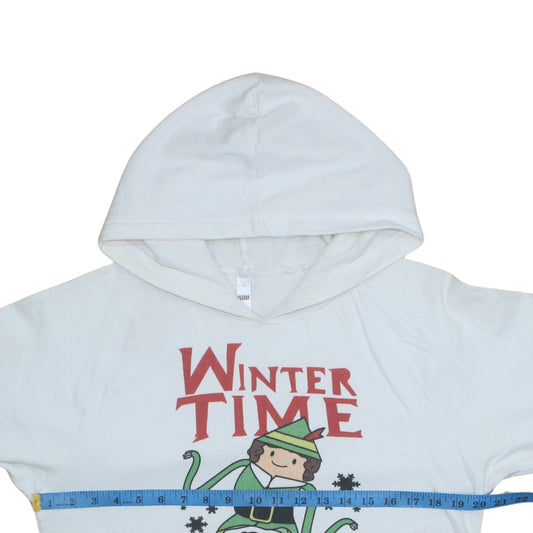 American Apparel Women White Buddy The Elf Winter Time Pullover Hoodie M