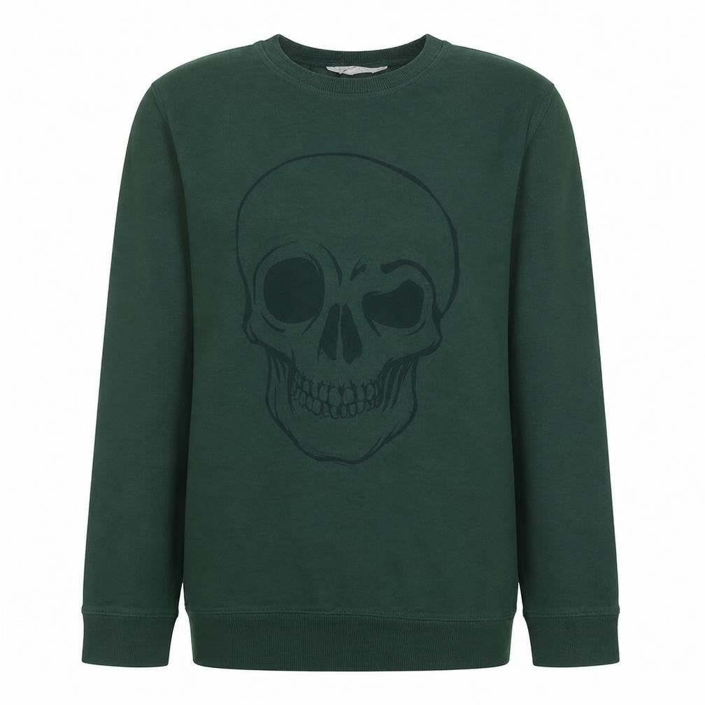 Front view of H&M boys’ green skull graphic pullover sweatshirt 16 years