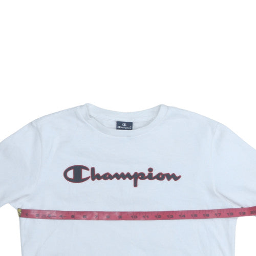 Champion Boys White Fleece Pullover Sweatshirt XL 13-14Y Logo Print Crew Neck