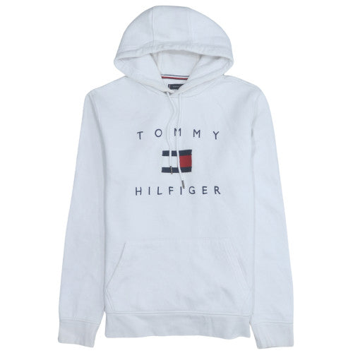 Tommy Hilfiger Men's White Pullover Hoodie L Logo Fleece