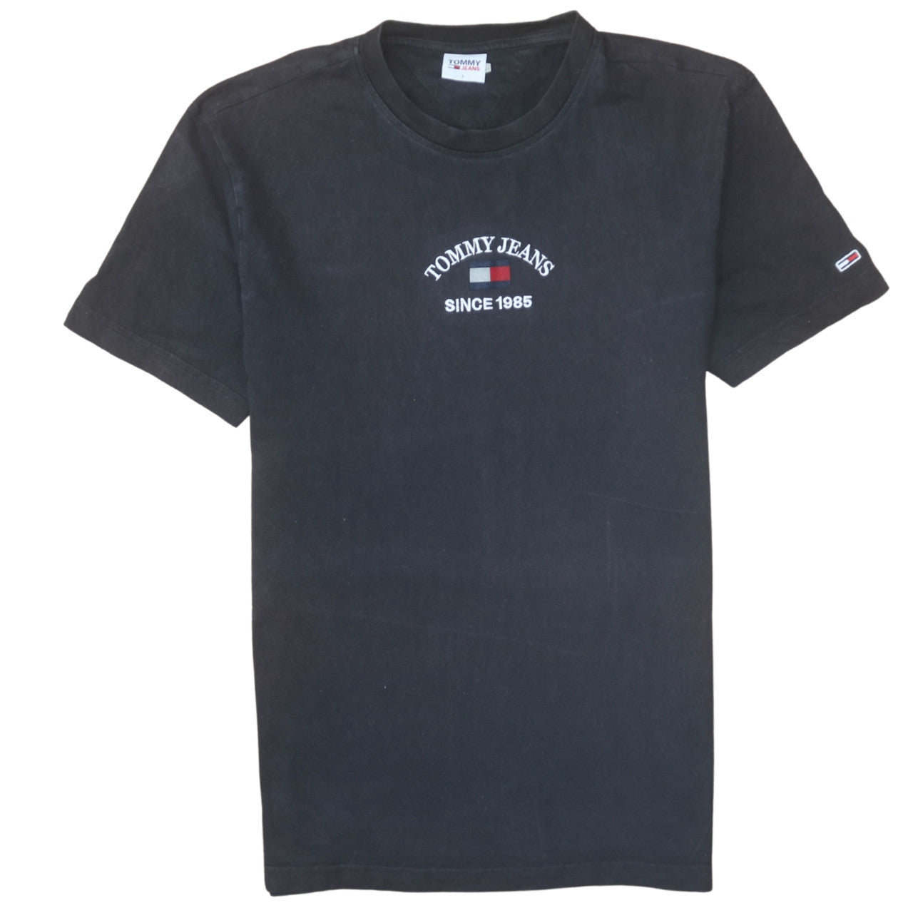 Tommy Jeans Men's Black Cotton Embroidered Logo T-Shirt Size L
