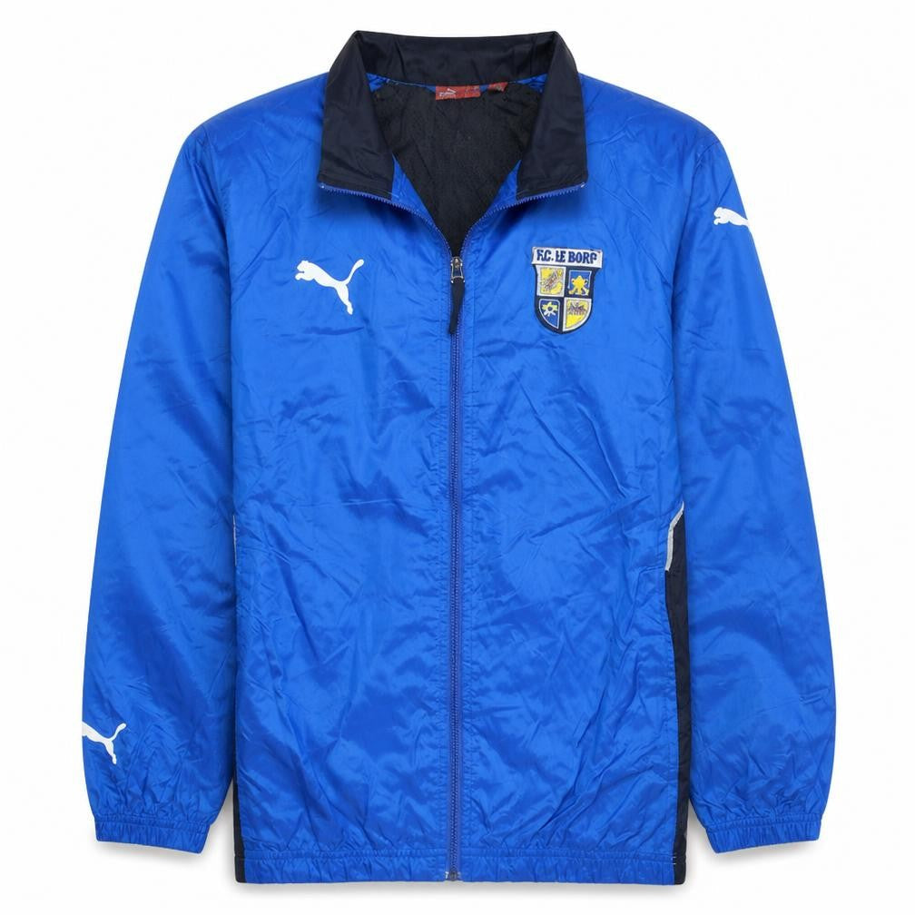 Front view of Puma boys’ blue football track jacket 12-13 years full zip lightweight