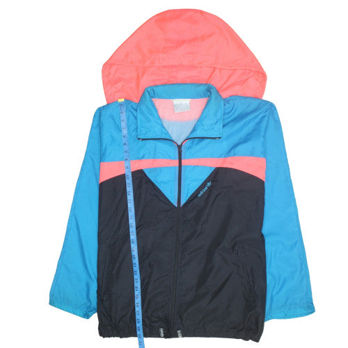 Adidas Womens Blue Retro Windbreaker Jacket L Hooded Full Zip Lightweight