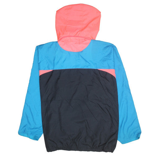 Adidas Womens Blue Retro Windbreaker Jacket L Hooded Full Zip Lightweight