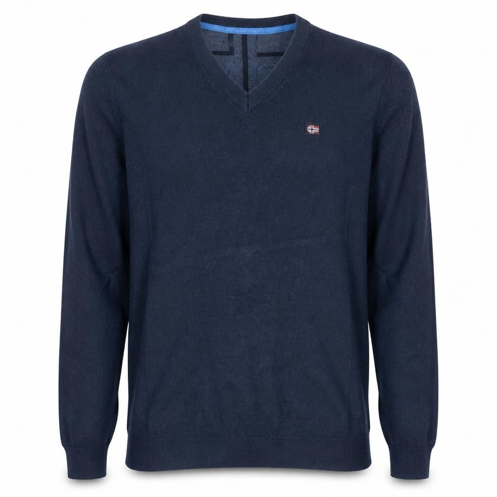 Napapijri Men's Blue V-Neck Cotton Knit Jumper Size M Classic Fit