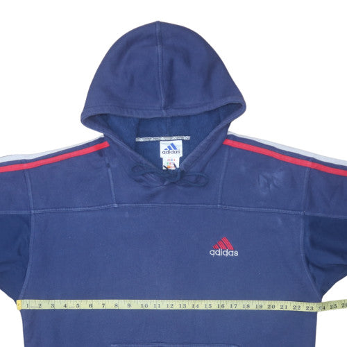 Adidas Men Blue Pullover Hoodie L Sports Fleece Logo Sweatshirt