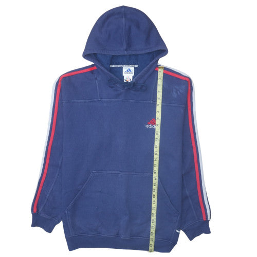 Adidas Men Blue Pullover Hoodie L Sports Fleece Logo Sweatshirt