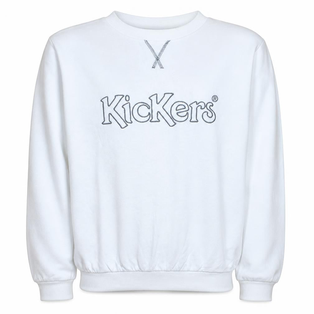 Kickers Men's White Logo Crew Neck Pullover Sweatshirt M