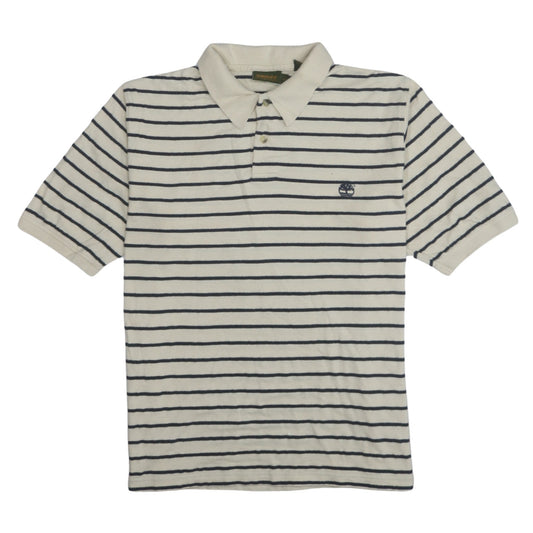 Timberland Men’s White Striped Polo Shirt Size L Classic Cotton