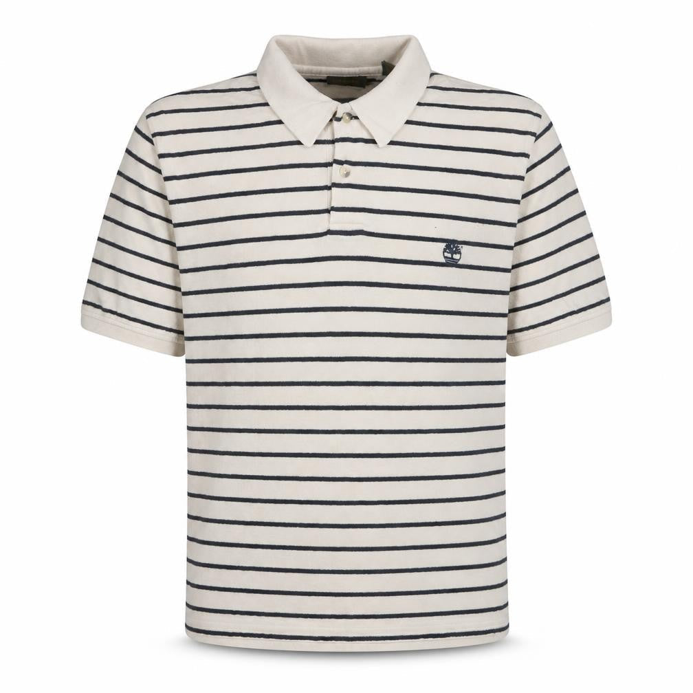 Timberland Men’s White Striped Polo Shirt Size L Classic Cotton