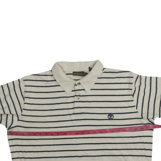 Timberland Men’s White Striped Polo Shirt Size L Classic Cotton