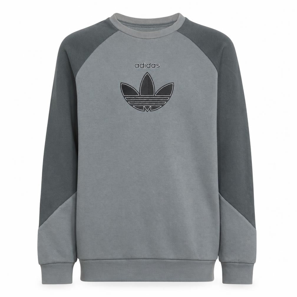 Front view of adidas boys’ grey crew neck pullover sweatshirt, size 16, years