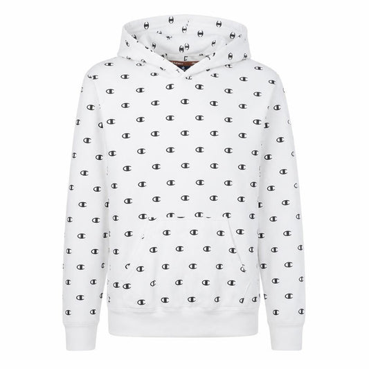 Champion Men's White Pullover Hoodie Medium Logo Print Cotton Blend