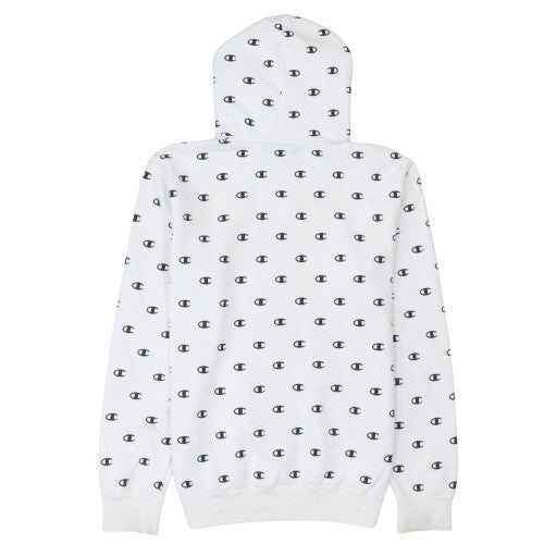 Champion Men's White Pullover Hoodie Medium Logo Print Cotton Blend