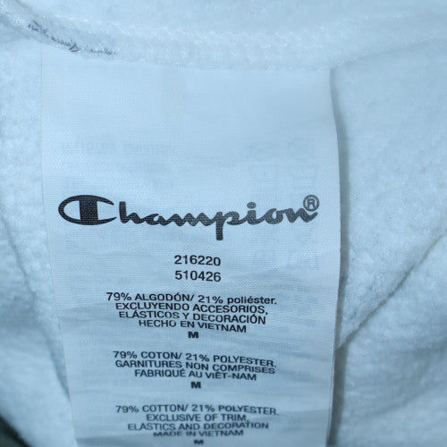 Champion Men's White Pullover Hoodie Medium Logo Print Cotton Blend
