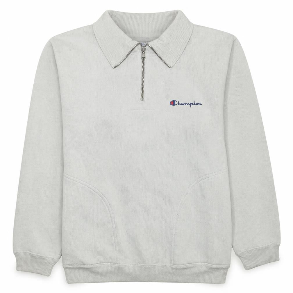 Champion Men's White Collared 1/2 Zip Sweatshirt Medium Fleece