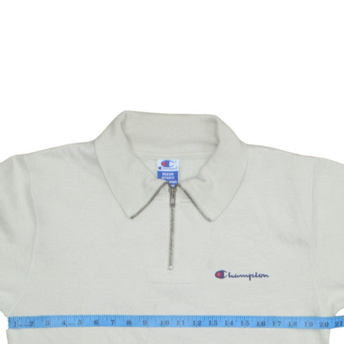 Champion Men's White Collared 1/2 Zip Sweatshirt Medium Fleece