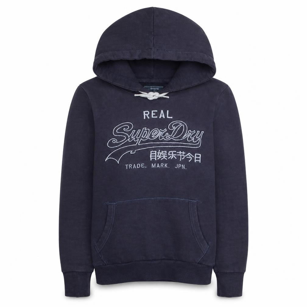 Superdry Women Navy Blue Pullover Hoodie Size L Fleece Lined