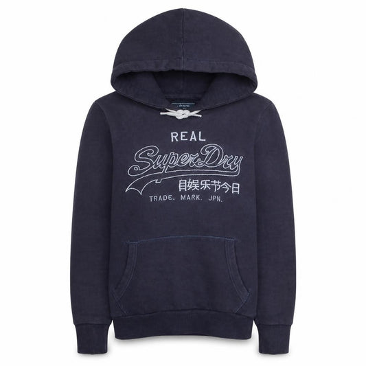 Superdry Women Navy Blue Pullover Hoodie Size L Fleece Lined