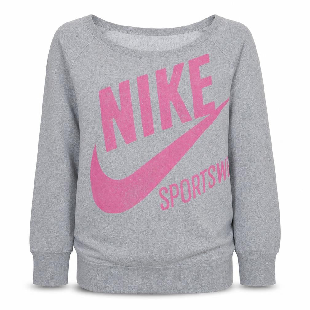 Nike Womens Grey Pink Logo Pullover Sweatshirt Size L