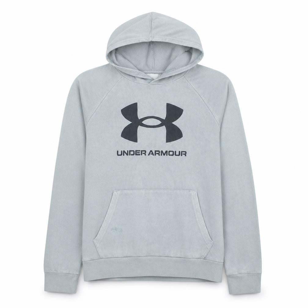 Under Mens Armour Grey Pullover Hoodie YLG Logo Fleece Sportswear