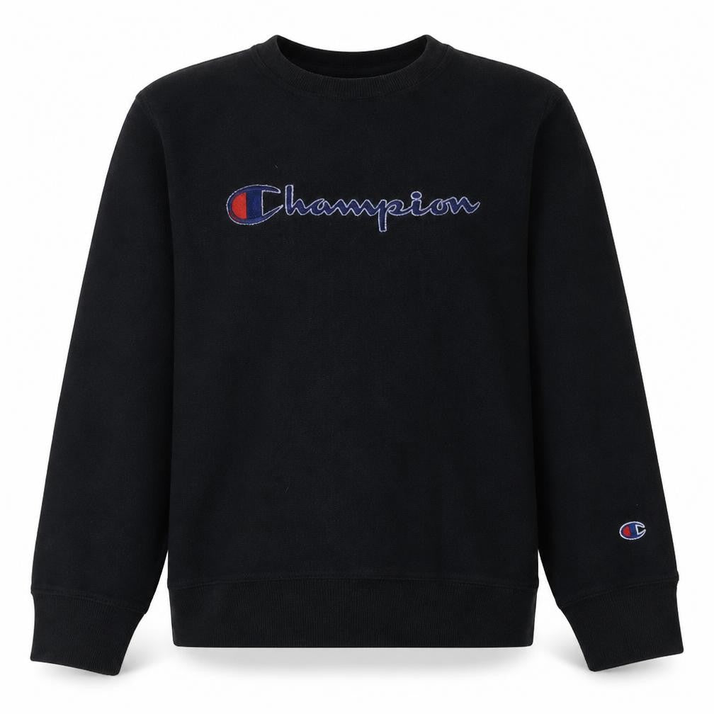 Champion Men's Black Embroidered Logo Crew Neck Sweatshirt L