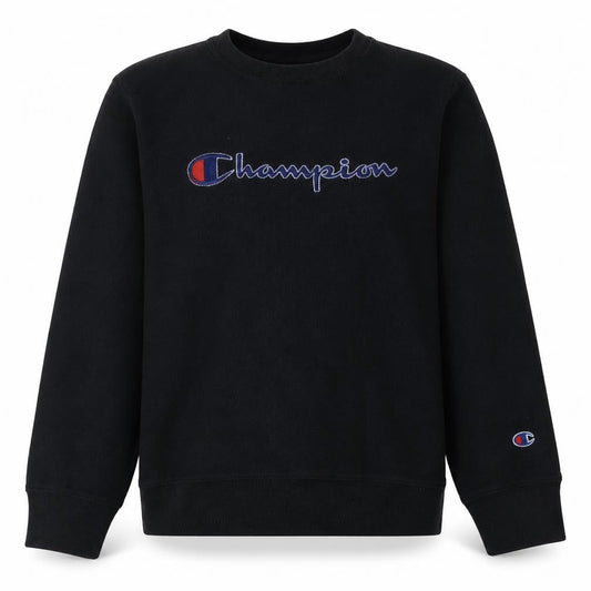 Champion Men's Black Embroidered Logo Crew Neck Sweatshirt L