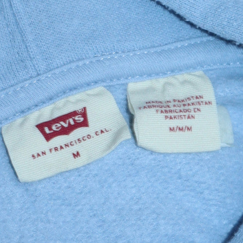 Levi's Men Blue Pullover Hoodie M Cotton Blend Logo Sweatshirt