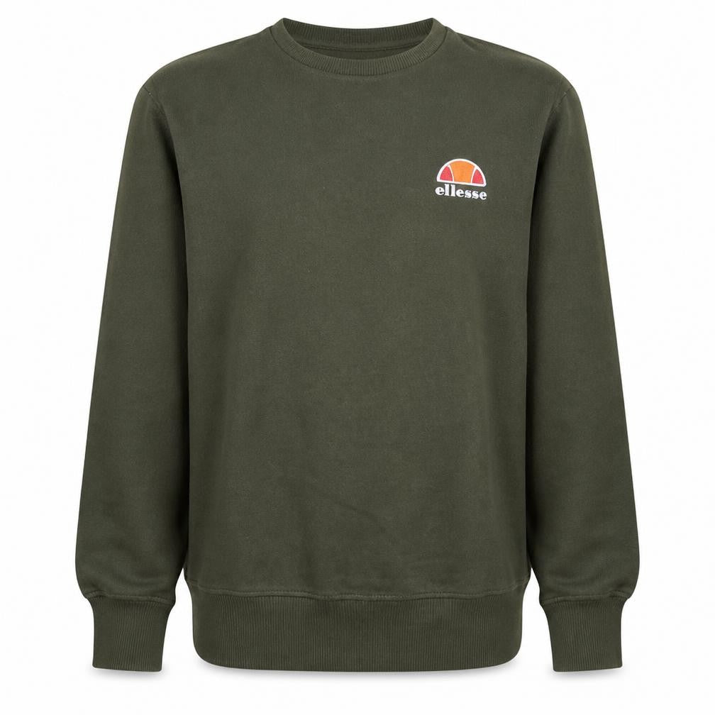 Front view of Ellesse men’s green crew neck pullover sweatshirt, size M