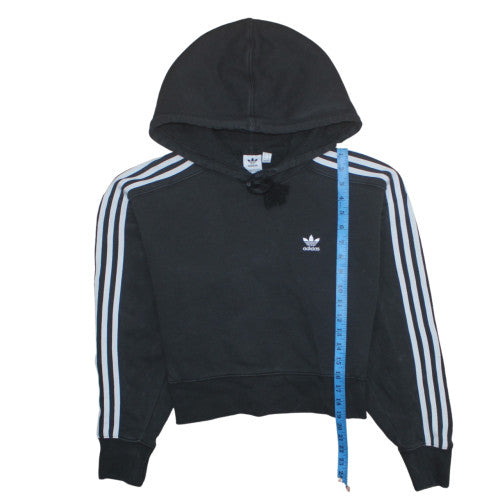 Adidas Women's Black XS Cropped Pullover Hoodie with Stripes