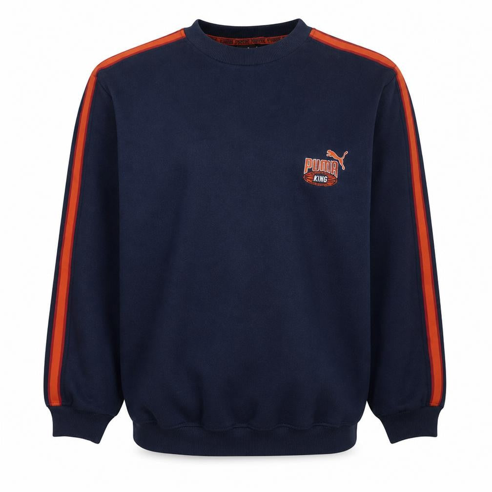 Front view of Puma Men's Blue Pullover Sweatshirt Large Crew Neck Logo Sportswear
