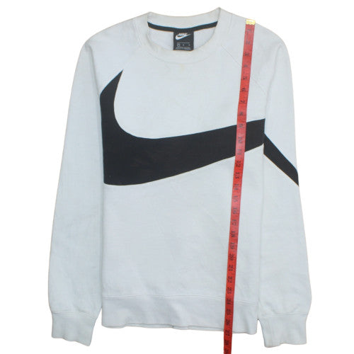 Nike Men White Pullover Sweatshirt L Crew Neck Graphic Logo Sports