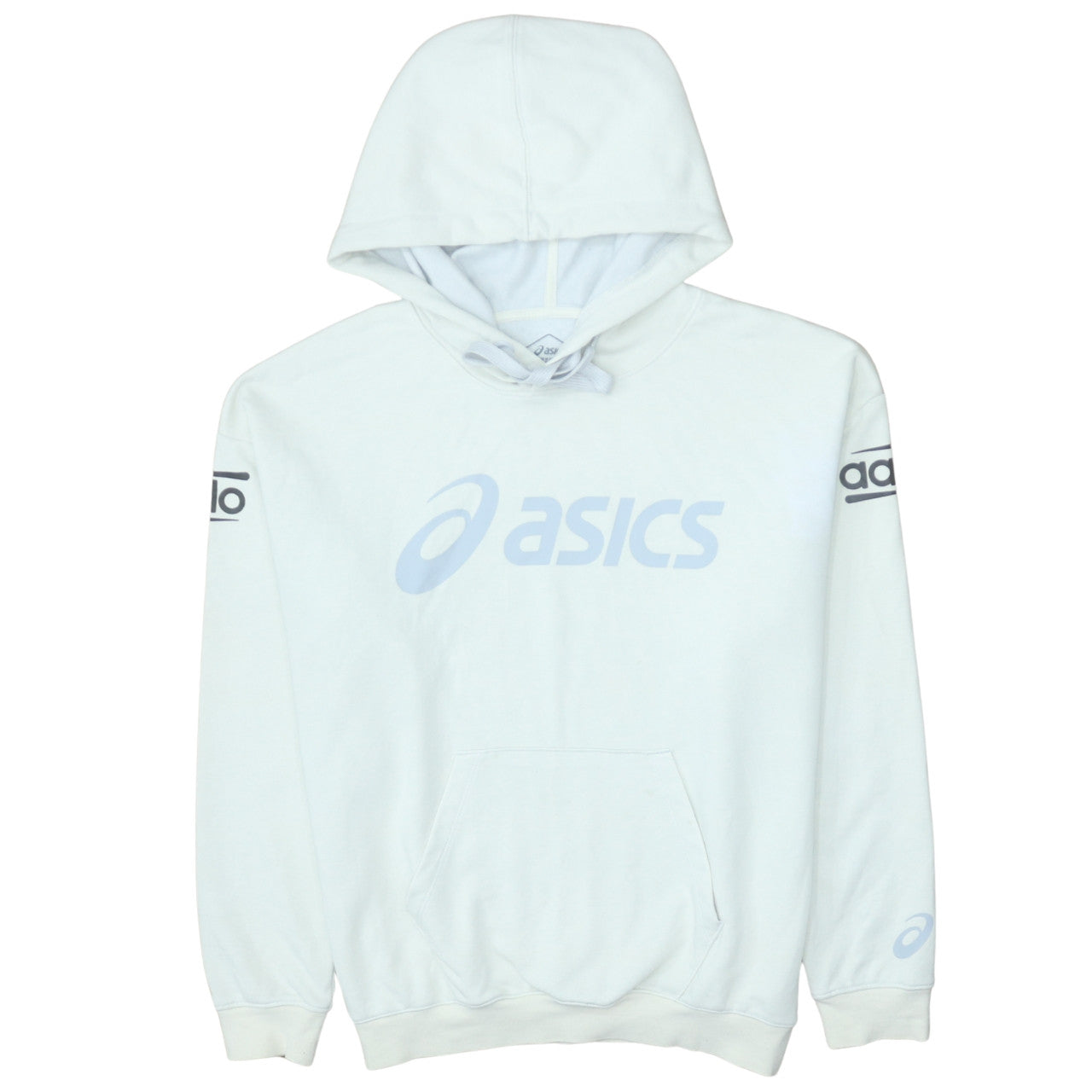 Asics Women White Pullover Hoodie Size L Graphic Print Cotton Blend