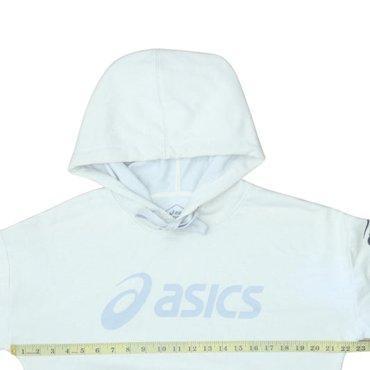 Asics Women White Pullover Hoodie Size L Graphic Print Cotton Blend