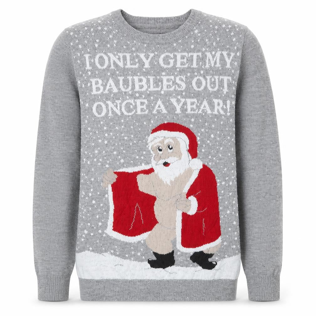 Threadbare Men Grey Christmas Santa Funny Pullover Jumper M