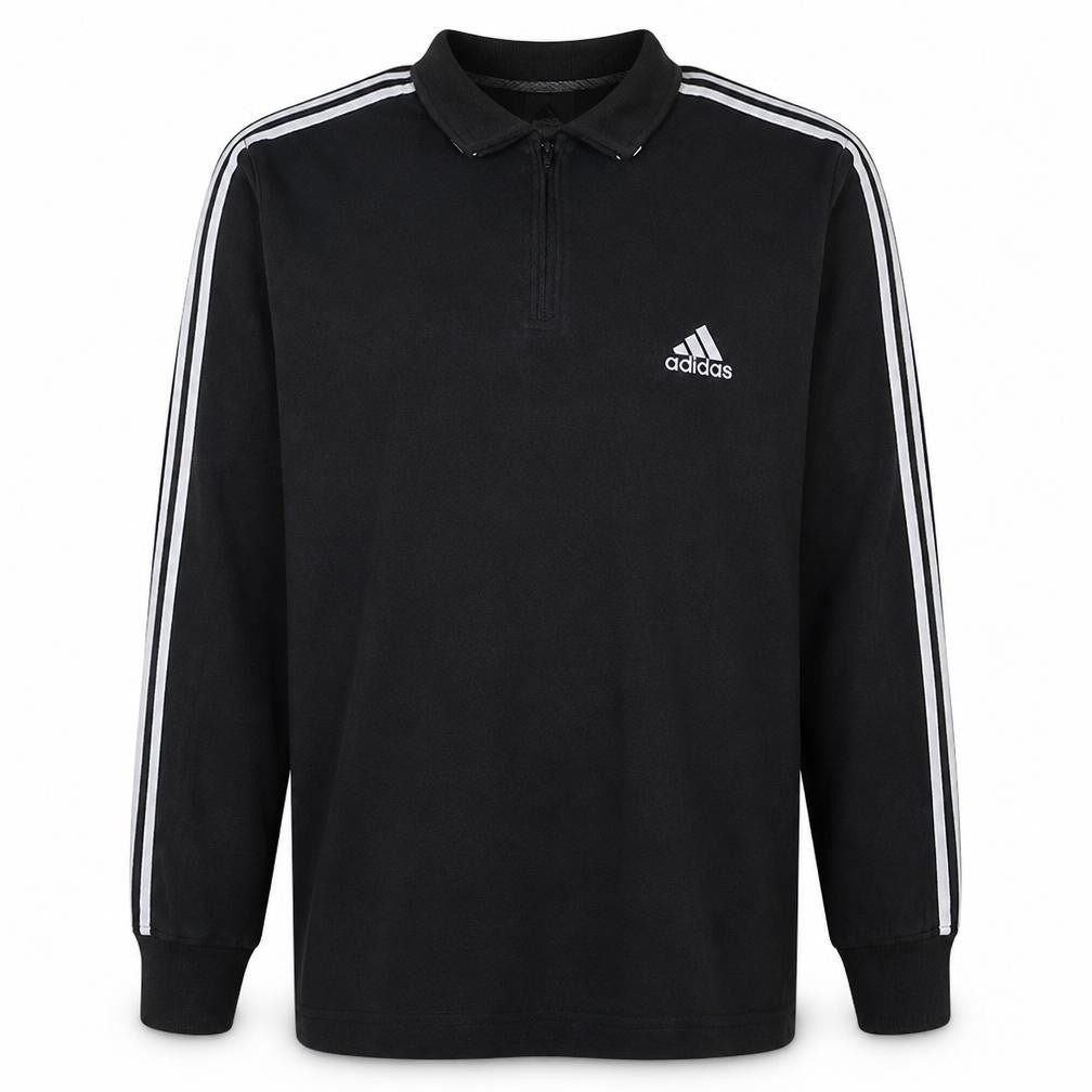 Adidas Men Black L 1/4 Zip Collared Sports Sweatshirt Vintage
