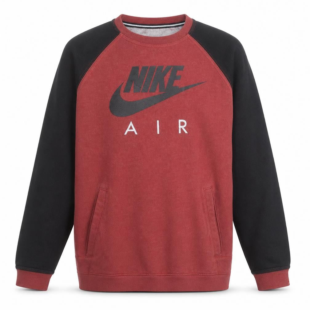Front view of Nike boys’ burgundy & black crew neck sweatshirt xl 13-15 years fleece pullover