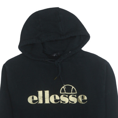 Ellesse Mens Black Pullover Hoodie S Gold Logo Sweatshirt