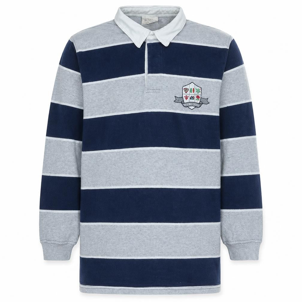 All Nations Mens Grey Blue Rugby Sweatshirt Small Long Sleeve