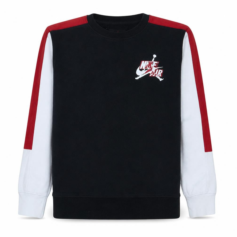 Front view of Nike Jordan boys’ black red crew neck sweatshirt 12-13 years cotton blend