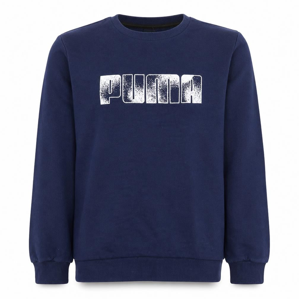 Front view of Puma Men Blue Pullover Sweatshirt L Regular Fit Crew Neck