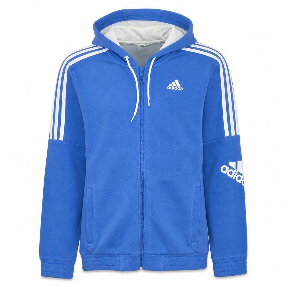 Front view of Adidas Men's Blue Full Zip Hoodie Small Sports Fleece