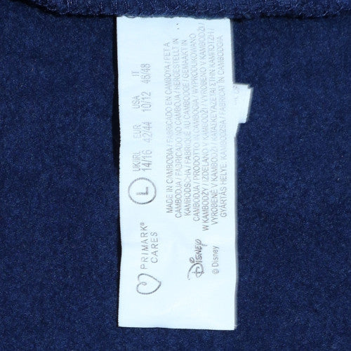 Disney Women Stitch Blue Pullover Hoodie L Graphic Print Cotton Blend