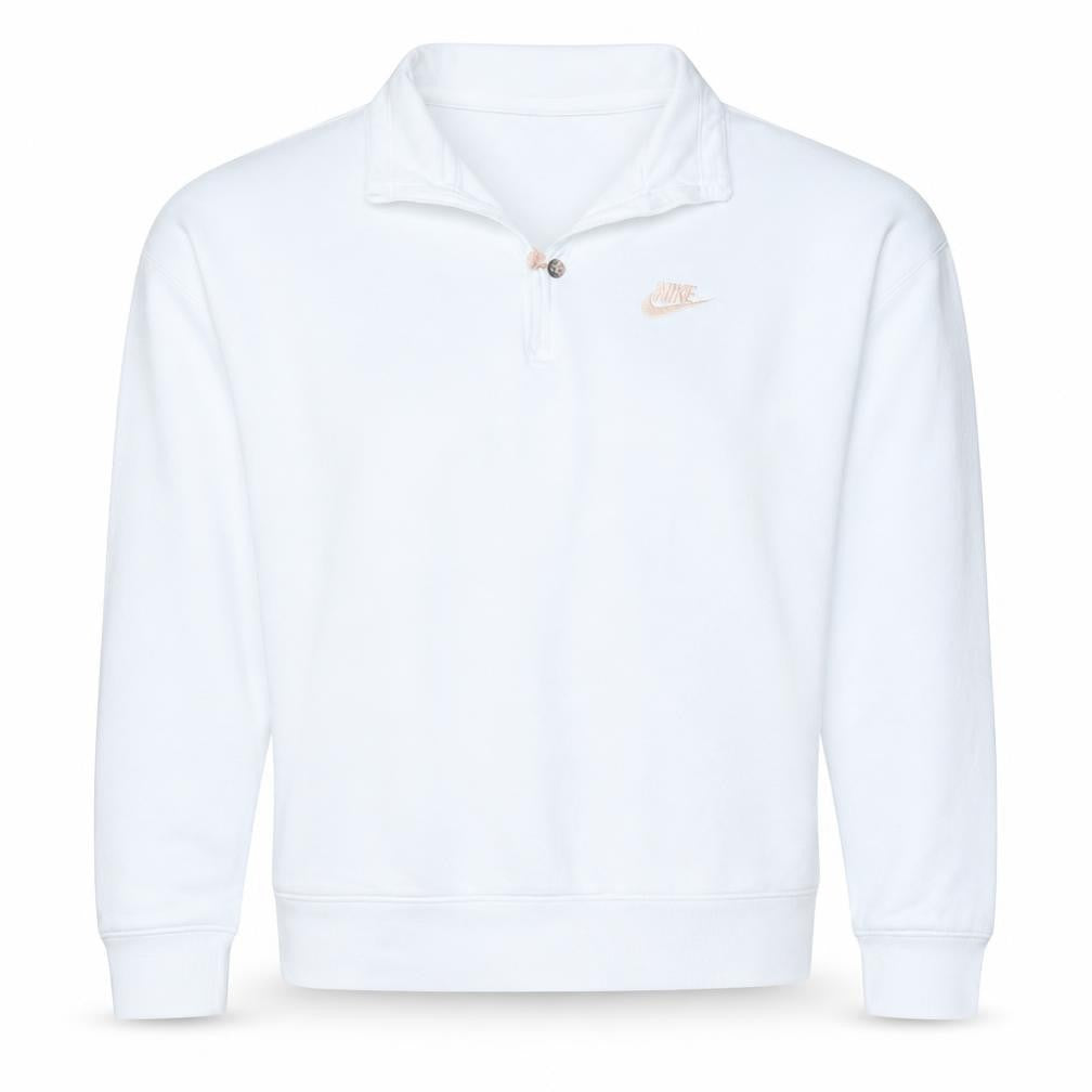 Nike Women White Oversized 1/4 Zip Sweatshirt M Cotton Blend