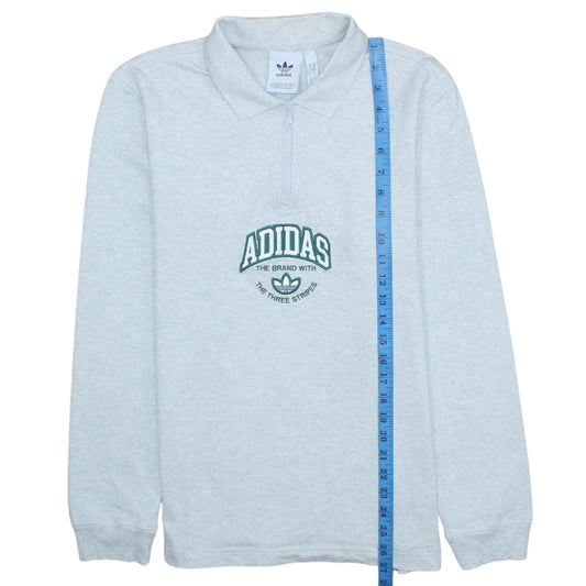 Adidas Men Grey 1/4 Zip Collared Sweatshirt Medium Embroidered Logo